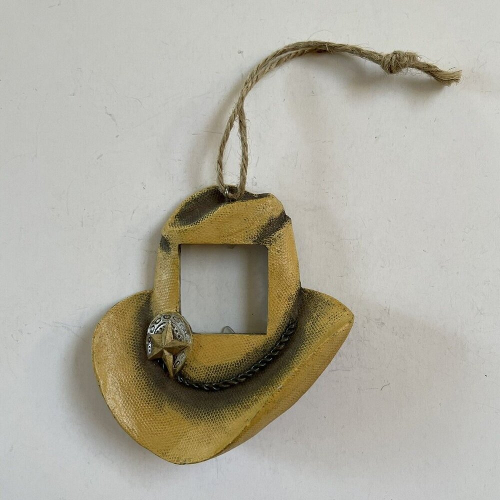 Cowboy Hat Glass Christmas Ornament Picture Frame Western Decor